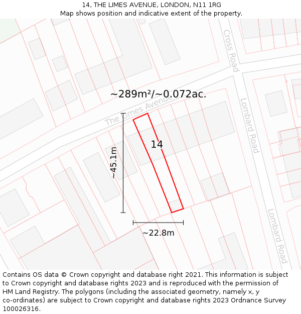 14, THE LIMES AVENUE, LONDON, N11 1RG: Plot and title map