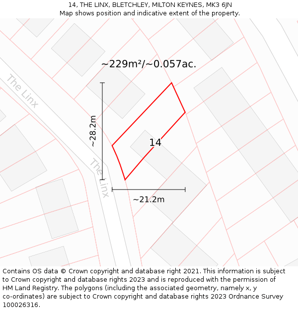 14, THE LINX, BLETCHLEY, MILTON KEYNES, MK3 6JN: Plot and title map