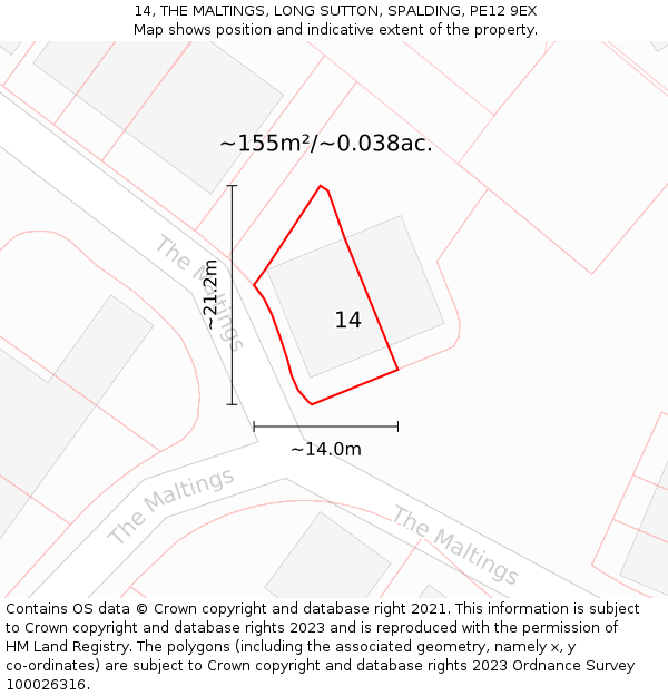 14, THE MALTINGS, LONG SUTTON, SPALDING, PE12 9EX: Plot and title map
