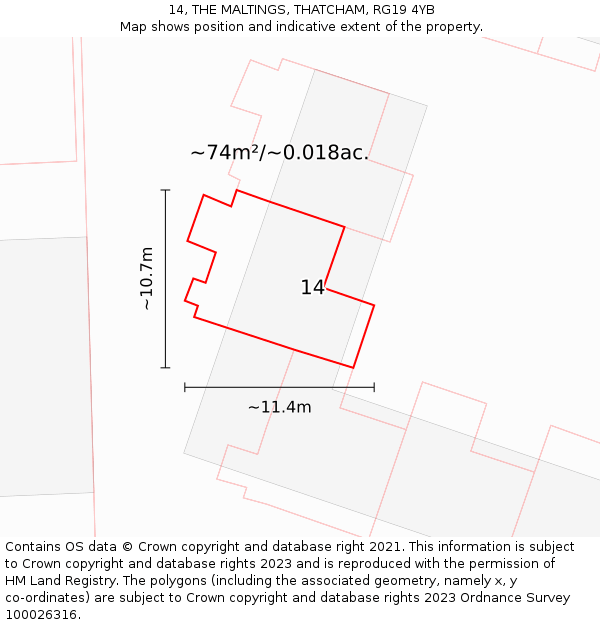 14, THE MALTINGS, THATCHAM, RG19 4YB: Plot and title map