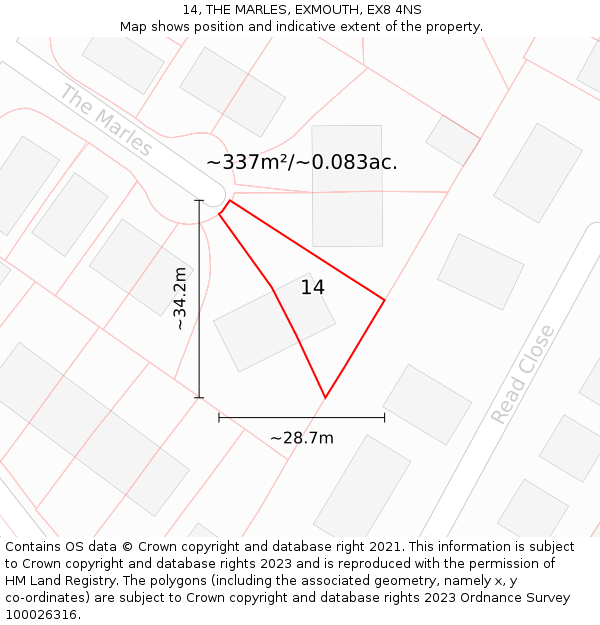14, THE MARLES, EXMOUTH, EX8 4NS: Plot and title map
