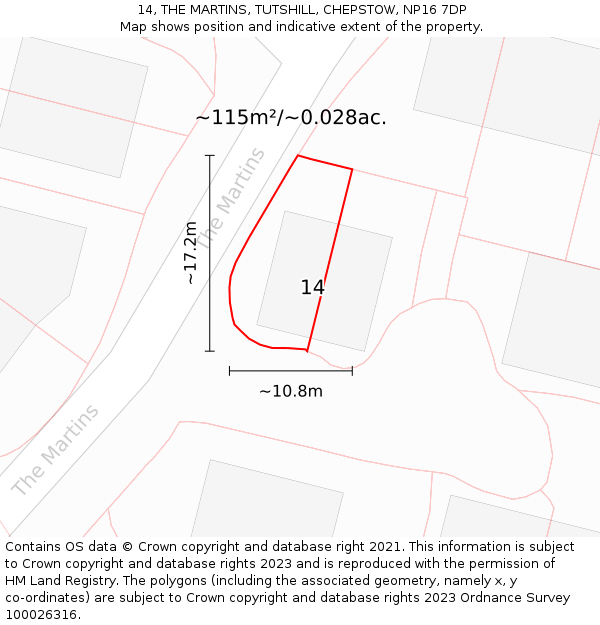 14, THE MARTINS, TUTSHILL, CHEPSTOW, NP16 7DP: Plot and title map
