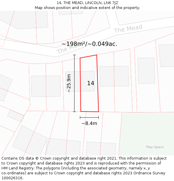 14, THE MEAD, LINCOLN, LN6 7JZ: Plot and title map
