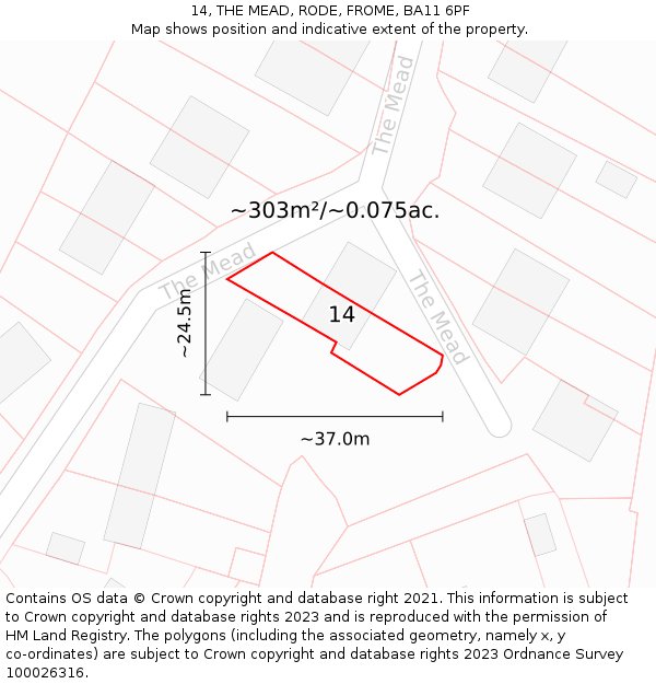 14, THE MEAD, RODE, FROME, BA11 6PF: Plot and title map