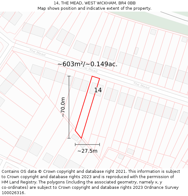 14, THE MEAD, WEST WICKHAM, BR4 0BB: Plot and title map