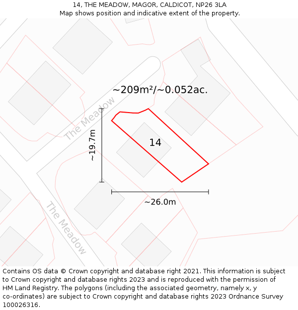 14, THE MEADOW, MAGOR, CALDICOT, NP26 3LA: Plot and title map