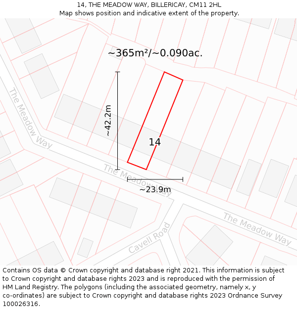 14, THE MEADOW WAY, BILLERICAY, CM11 2HL: Plot and title map