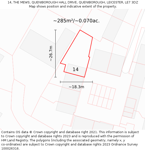 14, THE MEWS, QUENIBOROUGH HALL DRIVE, QUENIBOROUGH, LEICESTER, LE7 3DZ: Plot and title map