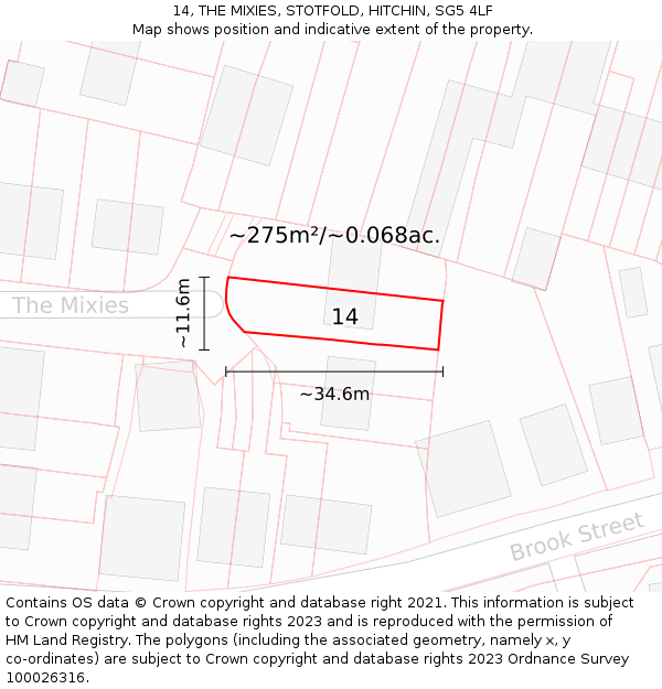 14, THE MIXIES, STOTFOLD, HITCHIN, SG5 4LF: Plot and title map