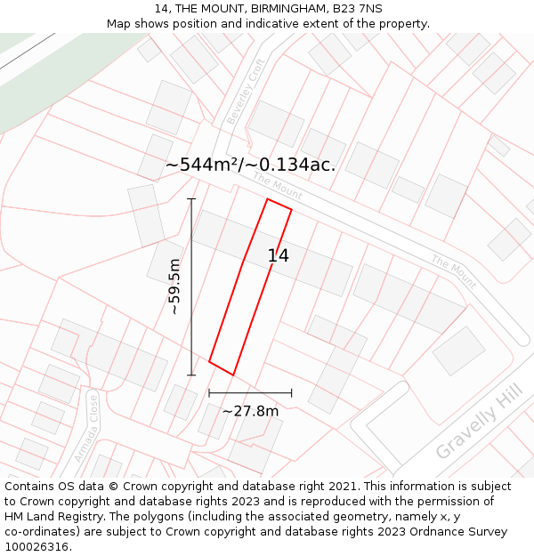 14, THE MOUNT, BIRMINGHAM, B23 7NS: Plot and title map