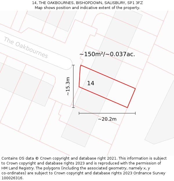 14, THE OAKBOURNES, BISHOPDOWN, SALISBURY, SP1 3FZ: Plot and title map