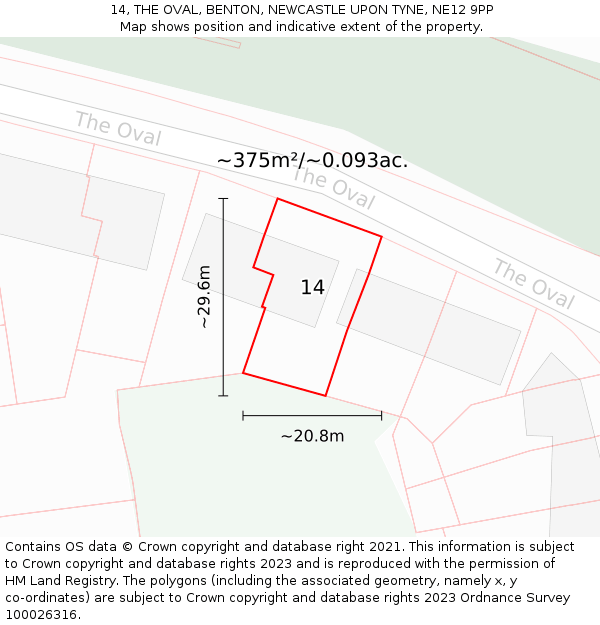 14, THE OVAL, BENTON, NEWCASTLE UPON TYNE, NE12 9PP: Plot and title map