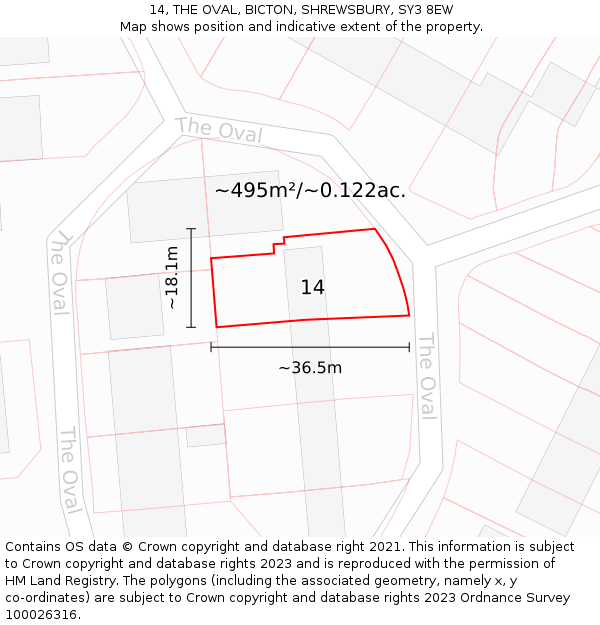 14, THE OVAL, BICTON, SHREWSBURY, SY3 8EW: Plot and title map