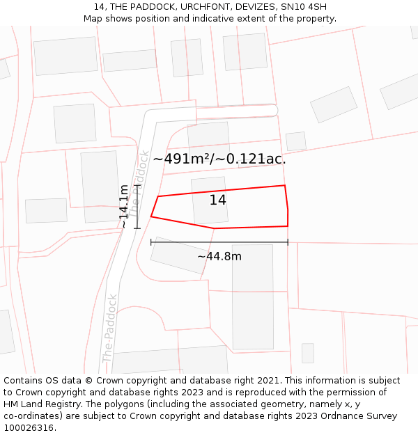 14, THE PADDOCK, URCHFONT, DEVIZES, SN10 4SH: Plot and title map