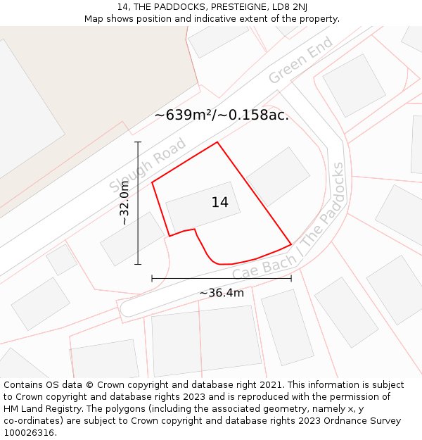 14, THE PADDOCKS, PRESTEIGNE, LD8 2NJ: Plot and title map