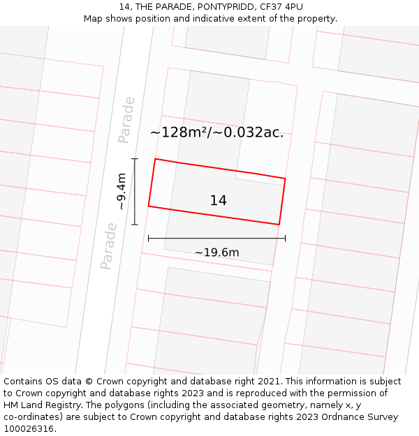 14, THE PARADE, PONTYPRIDD, CF37 4PU: Plot and title map