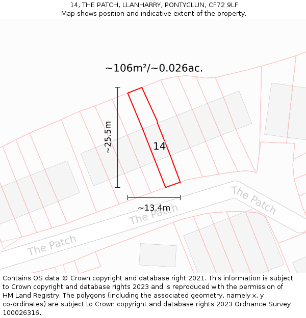 14, THE PATCH, LLANHARRY, PONTYCLUN, CF72 9LF: Plot and title map