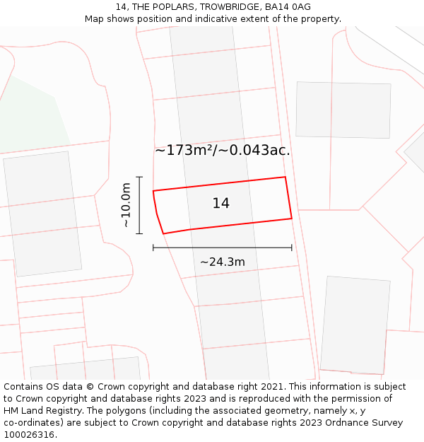14, THE POPLARS, TROWBRIDGE, BA14 0AG: Plot and title map