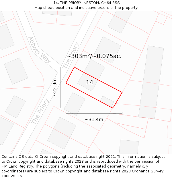 14, THE PRIORY, NESTON, CH64 3SS: Plot and title map