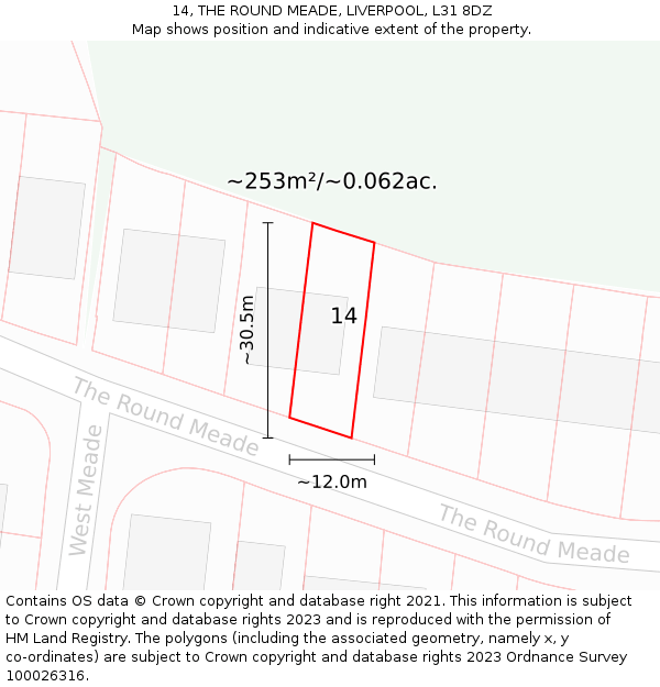 14, THE ROUND MEADE, LIVERPOOL, L31 8DZ: Plot and title map