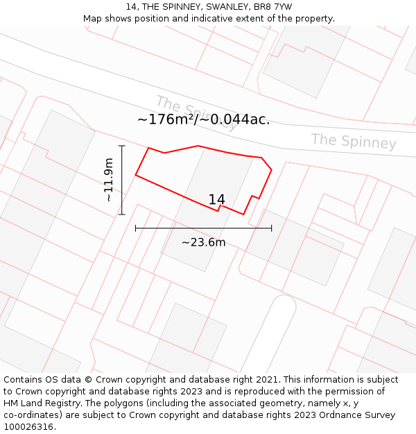 14, THE SPINNEY, SWANLEY, BR8 7YW: Plot and title map
