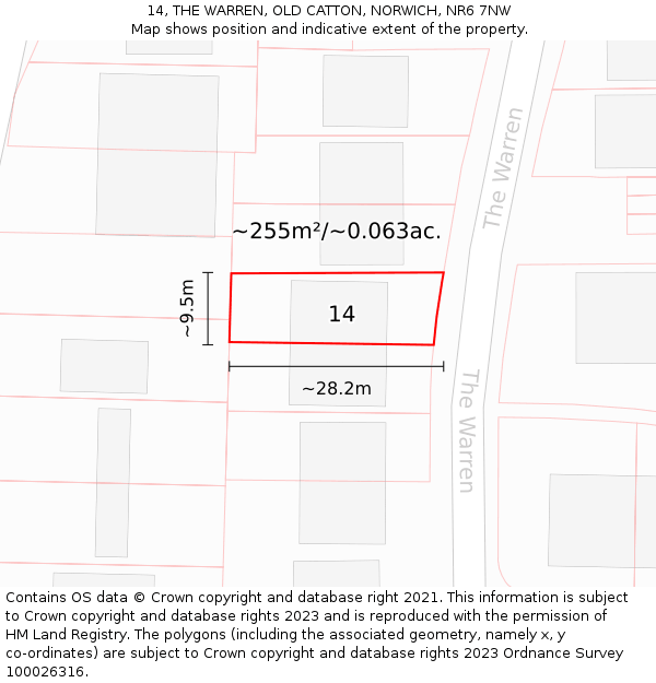 14, THE WARREN, OLD CATTON, NORWICH, NR6 7NW: Plot and title map