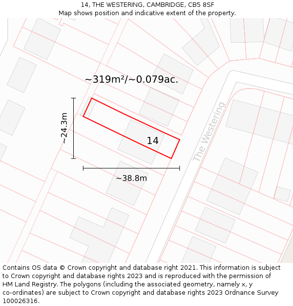 14, THE WESTERING, CAMBRIDGE, CB5 8SF: Plot and title map