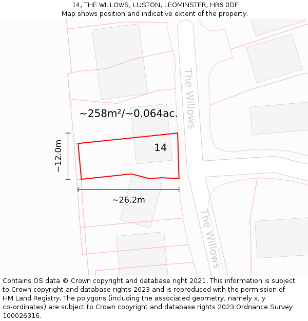 14, THE WILLOWS, LUSTON, LEOMINSTER, HR6 0DF: Plot and title map