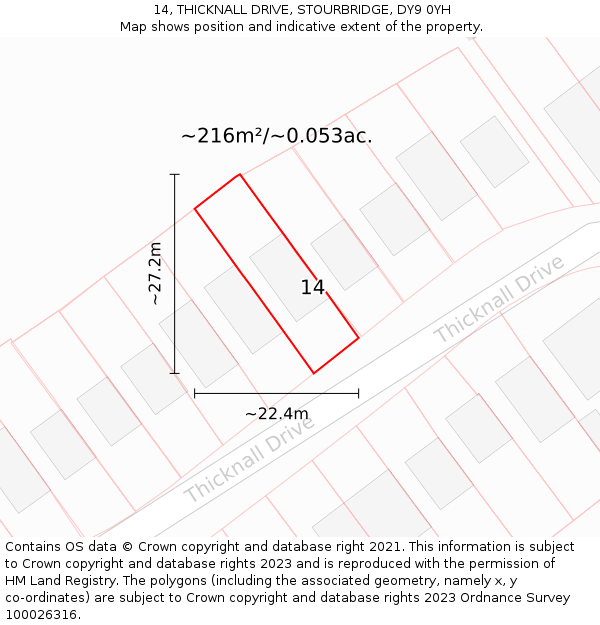 14, THICKNALL DRIVE, STOURBRIDGE, DY9 0YH: Plot and title map