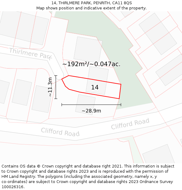 14, THIRLMERE PARK, PENRITH, CA11 8QS: Plot and title map