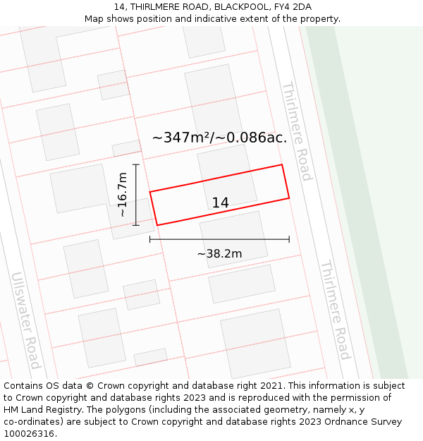 14, THIRLMERE ROAD, BLACKPOOL, FY4 2DA: Plot and title map