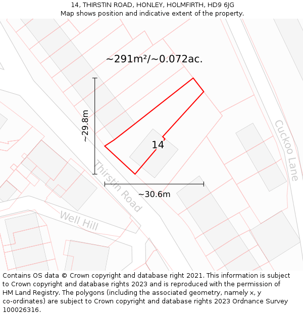 14, THIRSTIN ROAD, HONLEY, HOLMFIRTH, HD9 6JG: Plot and title map