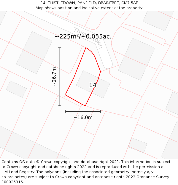 14, THISTLEDOWN, PANFIELD, BRAINTREE, CM7 5AB: Plot and title map