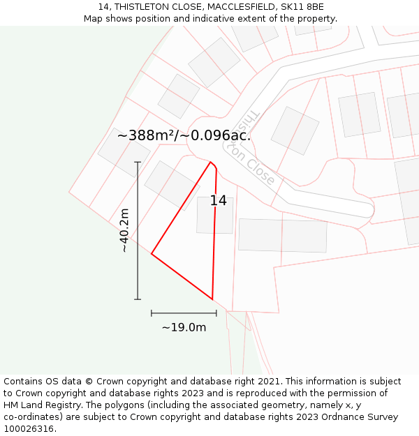14, THISTLETON CLOSE, MACCLESFIELD, SK11 8BE: Plot and title map