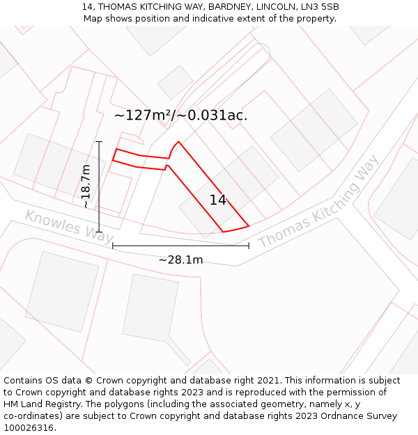 14, THOMAS KITCHING WAY, BARDNEY, LINCOLN, LN3 5SB: Plot and title map
