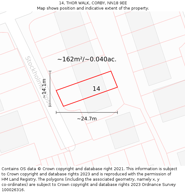 14, THOR WALK, CORBY, NN18 9EE: Plot and title map