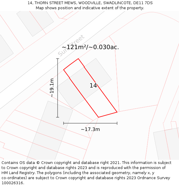 14, THORN STREET MEWS, WOODVILLE, SWADLINCOTE, DE11 7DS: Plot and title map