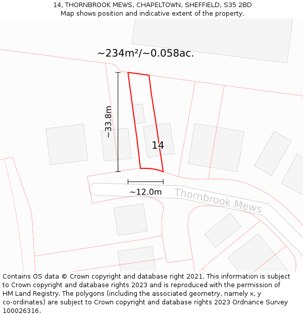 14, THORNBROOK MEWS, CHAPELTOWN, SHEFFIELD, S35 2BD: Plot and title map