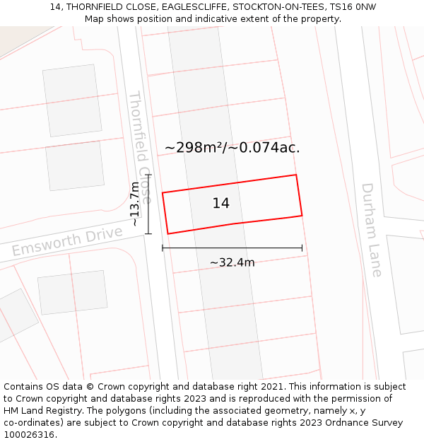 14, THORNFIELD CLOSE, EAGLESCLIFFE, STOCKTON-ON-TEES, TS16 0NW: Plot and title map