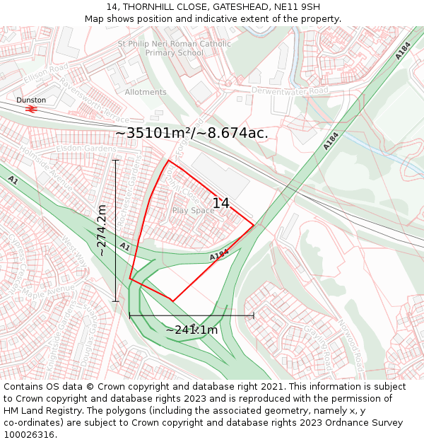 14, THORNHILL CLOSE, GATESHEAD, NE11 9SH: Plot and title map