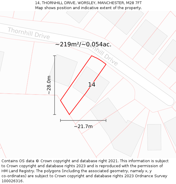 14, THORNHILL DRIVE, WORSLEY, MANCHESTER, M28 7FT: Plot and title map