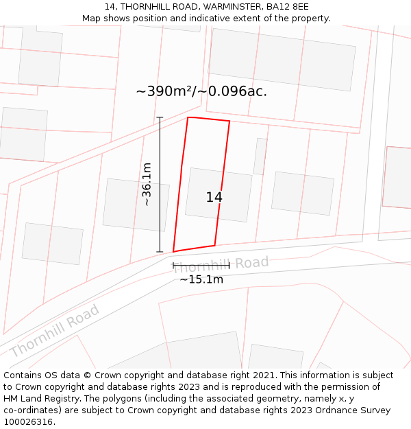 14, THORNHILL ROAD, WARMINSTER, BA12 8EE: Plot and title map