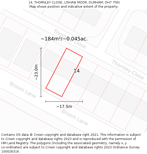 14, THORNLEY CLOSE, USHAW MOOR, DURHAM, DH7 7NN: Plot and title map