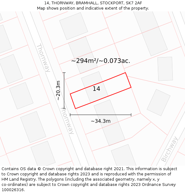 14, THORNWAY, BRAMHALL, STOCKPORT, SK7 2AF: Plot and title map