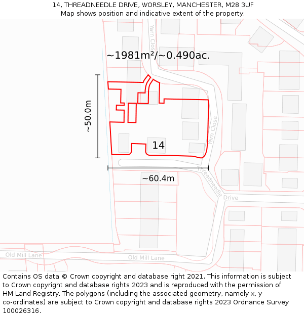 14, THREADNEEDLE DRIVE, WORSLEY, MANCHESTER, M28 3UF: Plot and title map