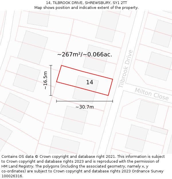 14, TILBROOK DRIVE, SHREWSBURY, SY1 2TT: Plot and title map