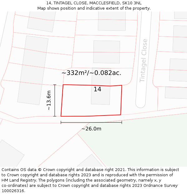 14, TINTAGEL CLOSE, MACCLESFIELD, SK10 3NL: Plot and title map