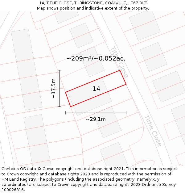 14, TITHE CLOSE, THRINGSTONE, COALVILLE, LE67 8LZ: Plot and title map
