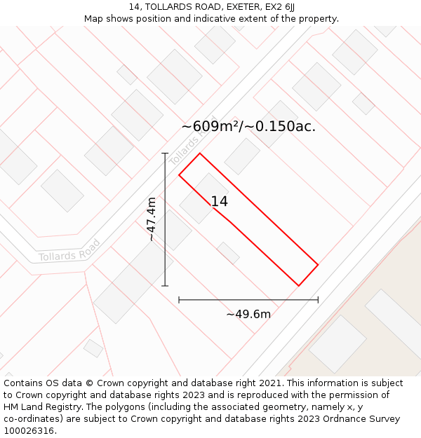 14, TOLLARDS ROAD, EXETER, EX2 6JJ: Plot and title map