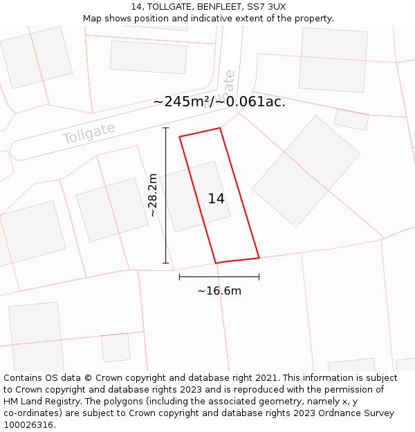 14, TOLLGATE, BENFLEET, SS7 3UX: Plot and title map